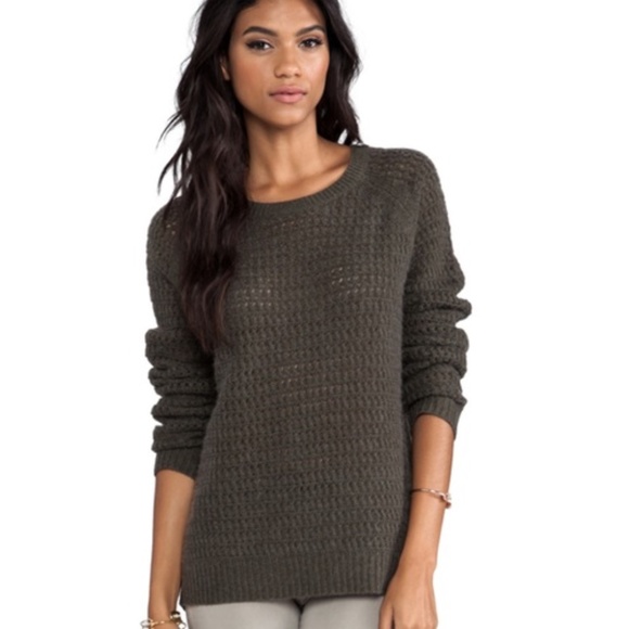 360 Cashmere Army Olive Open Weave Long Sweater Size S - Picture 1 of 5